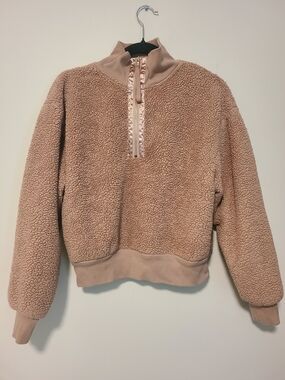 Cozy Sherpa Fleece Half-Zip Pullover - Tan/Brown